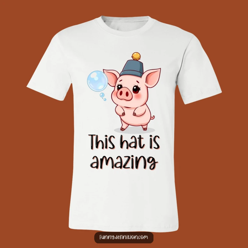 Funny Pig Hat Bubble T-Shirt - Silly Surprise Tee for Playful Adults