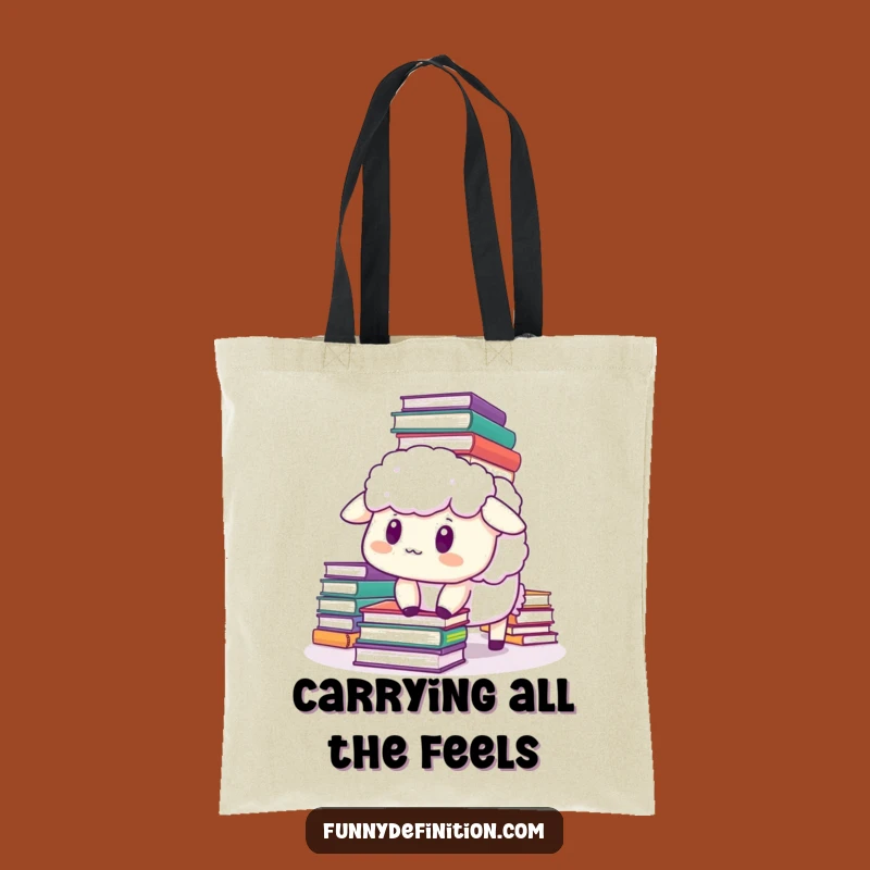 Funny Sheep Overwhelmed by Books Tote Bag - Hilarious Accessory Gift
