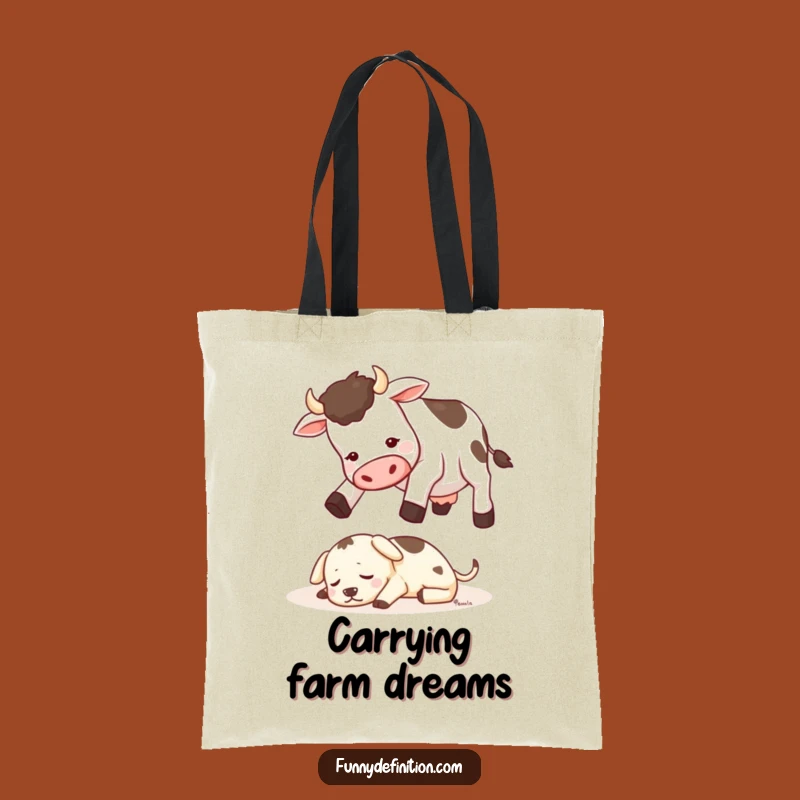 Funny Cow Jumping Dog Tote Bag - Hilarious Farm Animal Carry-All