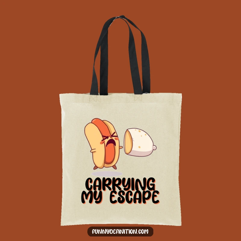 Funny Nervous Hot Dog Escape Tote Bag: Carry Your Foodie Drama